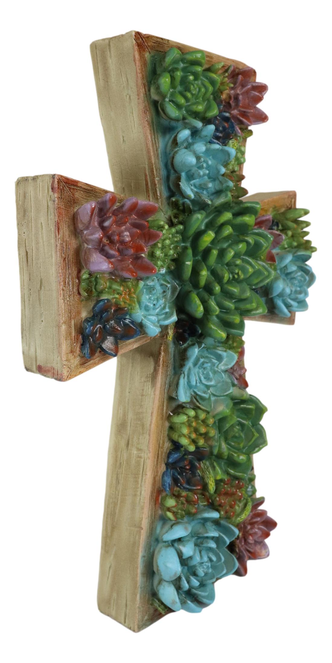 Southwestern Colorful 3D Cactus Blossoms Succulent Flowers Wall Cross Art 12'H