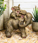 Small Wildlife Elephant Father And 2 Calves On Piggyback Playing Statue 5.25"H