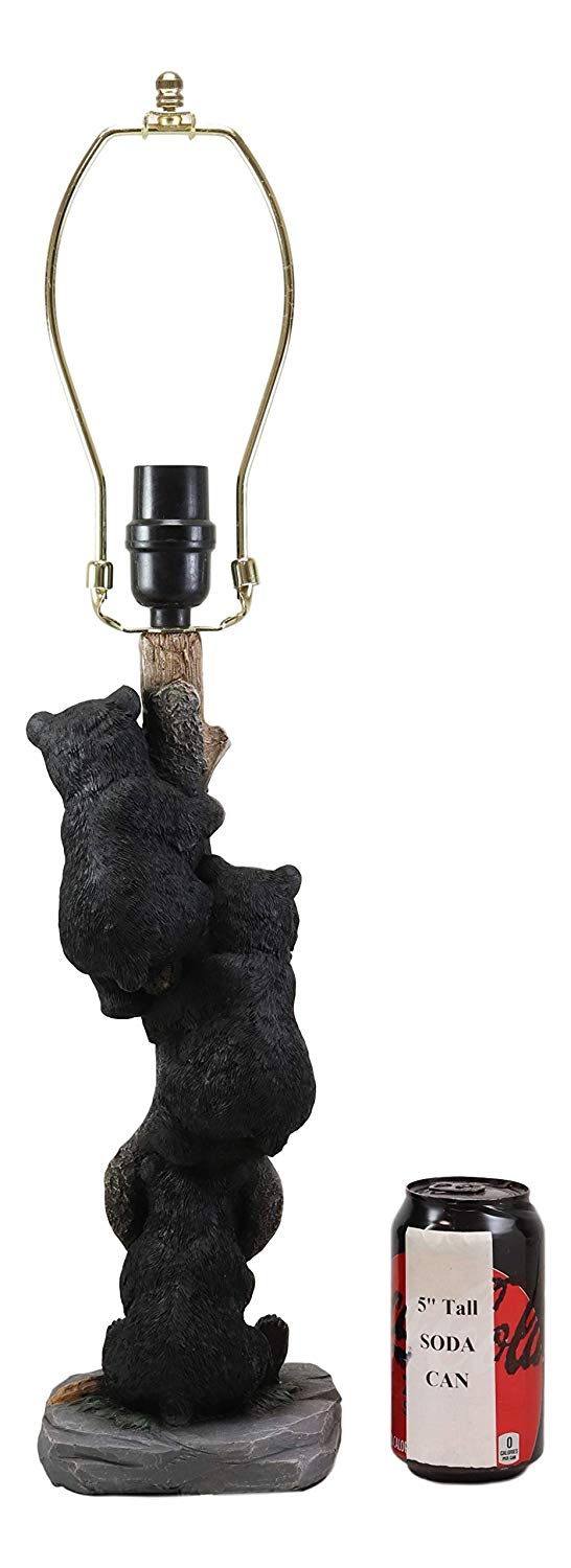 Forest Musketeers 3 Whimsical Black Bear Cubs Climbing Tree Table Lamp Statue