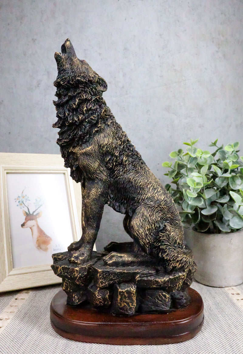 Ebros Howling Wolf Statue 10.5" Tall Alpha Wolf Pack Figurine in Faux Bronze