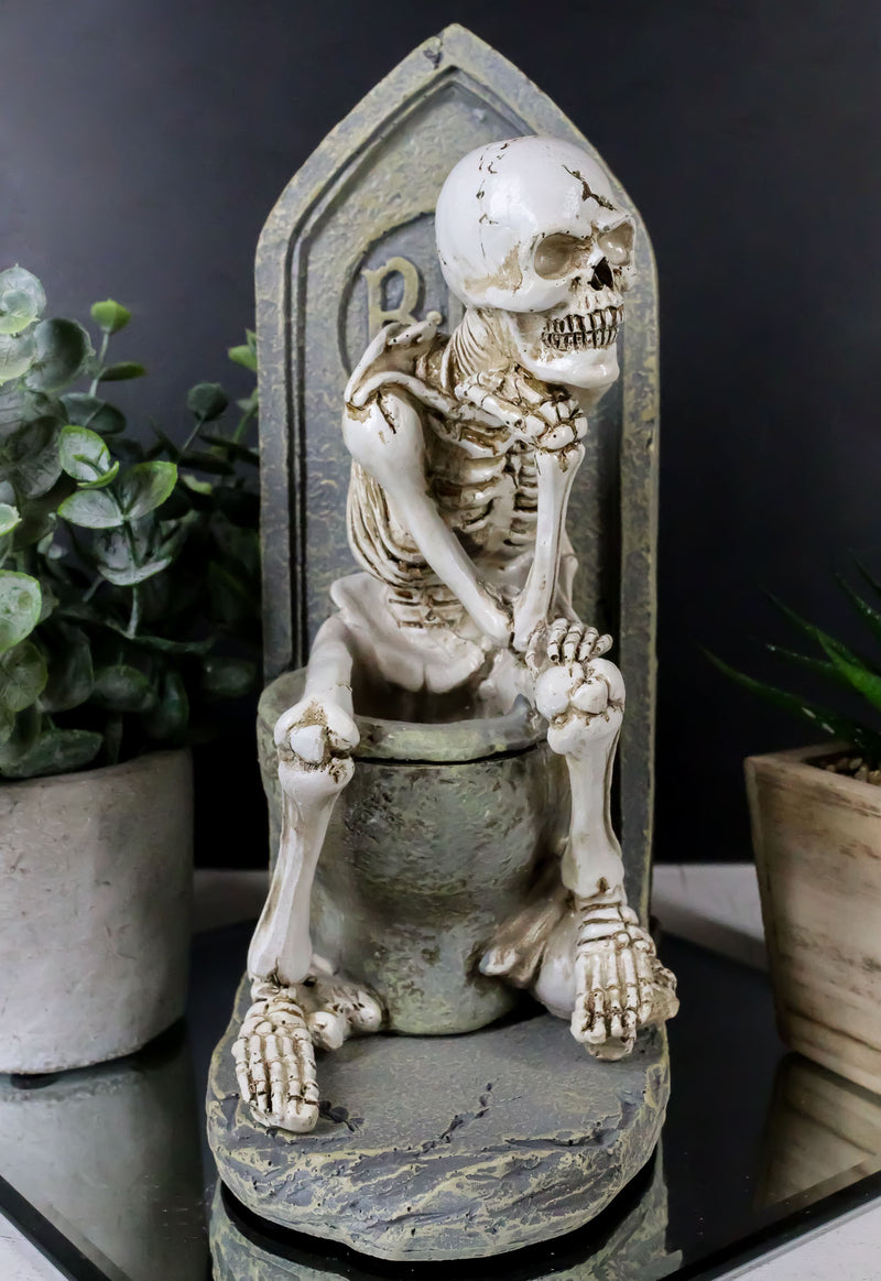 Rest In Peace Constipated Thinker Skeleton Sitting On Graveyard Toilet Statue