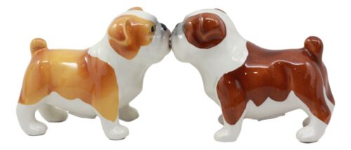 Fawn Chocolate Bulldogs Salt And Pepper Shakers Ceramic Magnetic Figurine Set