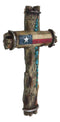 Rustic Western Lone Star Texas State Flag With Turquoise Rocks Rugged Wall Cross