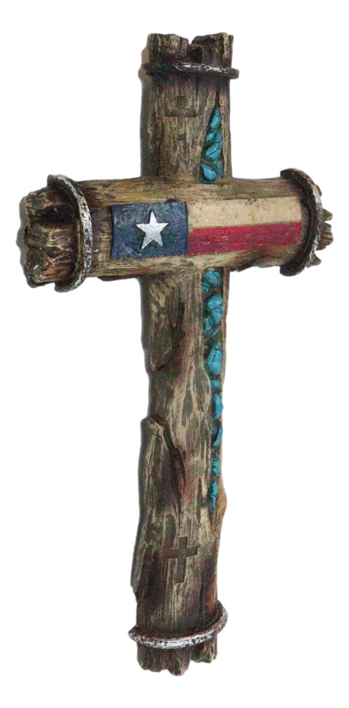 Rustic Western Lone Star Texas State Flag With Turquoise Rocks Rugged Wall Cross