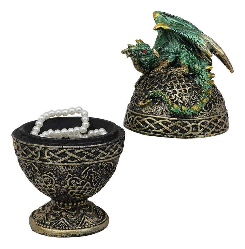 Ebros Gift Green Dragon Perching On Celtic Knotwork Decorative Box