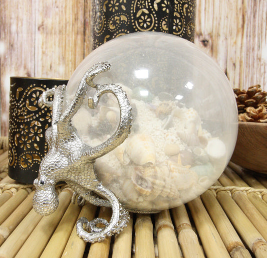 Sea Octopus Pulling Glass Globe Ball With Sand Seashells And Beach Ornaments