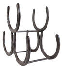Large Cast Iron Rustic Farmhouse Stacked Horseshoes 3 Bottles Wine Holder Racks