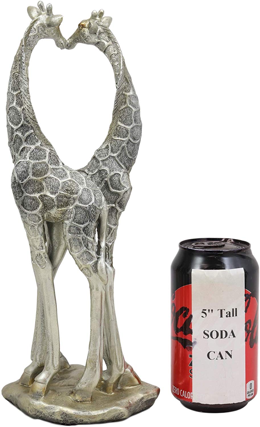 Ebros Large Silver Giraffe Lovers Couple Statue 12.5" Tall Safari Savannah Standing Giraffe Husband and Wife with Heart Shaped Neck Figurine Decor for Valentine's Day Anniversary Birthday Gift - Ebros Gift