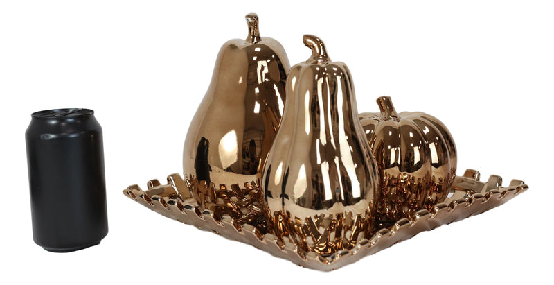 Glam Bronze Ceramic Decorative Fruit Assortment With Basket Tray Plate Accent