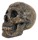 Ornate Tooled Floral Lace Fleur De Lis Royalty Cross Skull Decorative Figurine