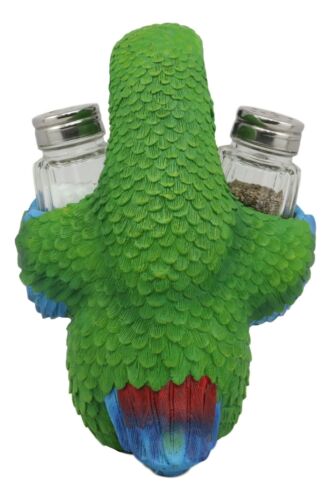 Ebros Tropical Rainforest Green Military Macaw Parrot Salt Pepper Shakers Holder - Ebros Gift