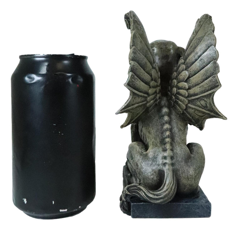 Ebros Lion Gargoyle with Griffin Wings Crouching On Pedestal Statue 6.5" Tall
