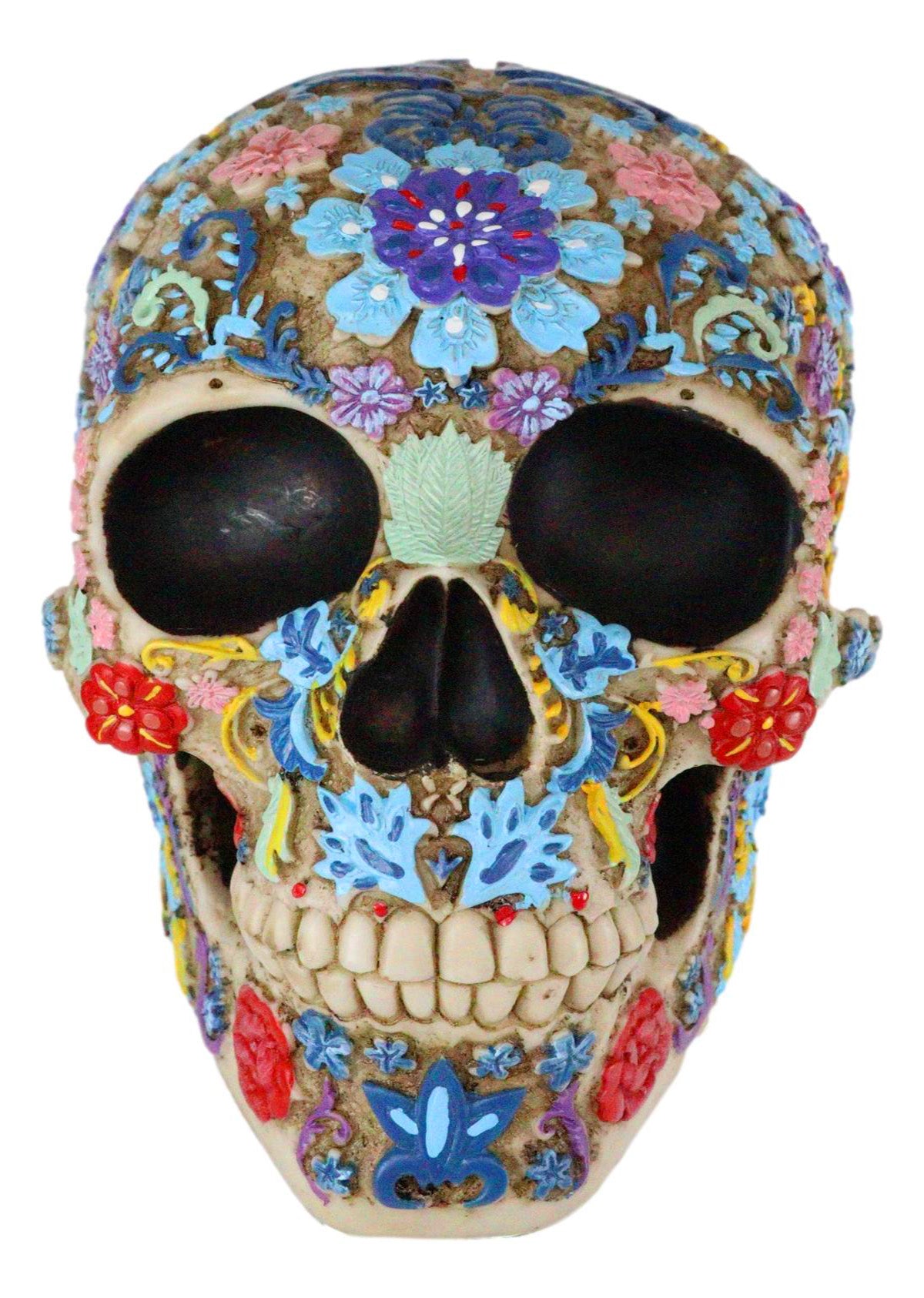 Ebros Colorful Day Of The Dead Floral Sugar Skull Statue Skeleton Head Sculpture - Ebros Gift