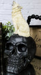 Gothic Full Moon Howling White Wolf Sitting On Black Macabre Skull Figurine