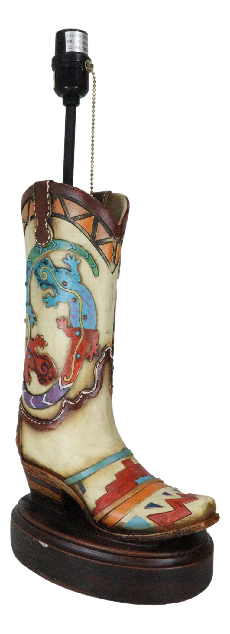 Southwestern Boho Chic Indian Two Gecko Lizards Cowboy Cowgirl Boots Table Lamp