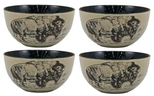 Ebros Pack Of 4 American Bison Abstract Art Bowl Set Perfect For Cereal , Soup