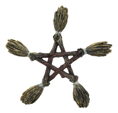 Ebros Witchcraft and Wiccan Broomsticks Pentagram Wall Decor Pentacle Hanging Plaque