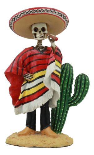 Day Of The Dead Skeleton El Bandito With Poncho Sombrero Puffing Cigar Statue