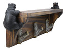 Rustic 2 Climbing Black Bears With 3 Birch Coat Hooks Wall Floating Wood Shelf