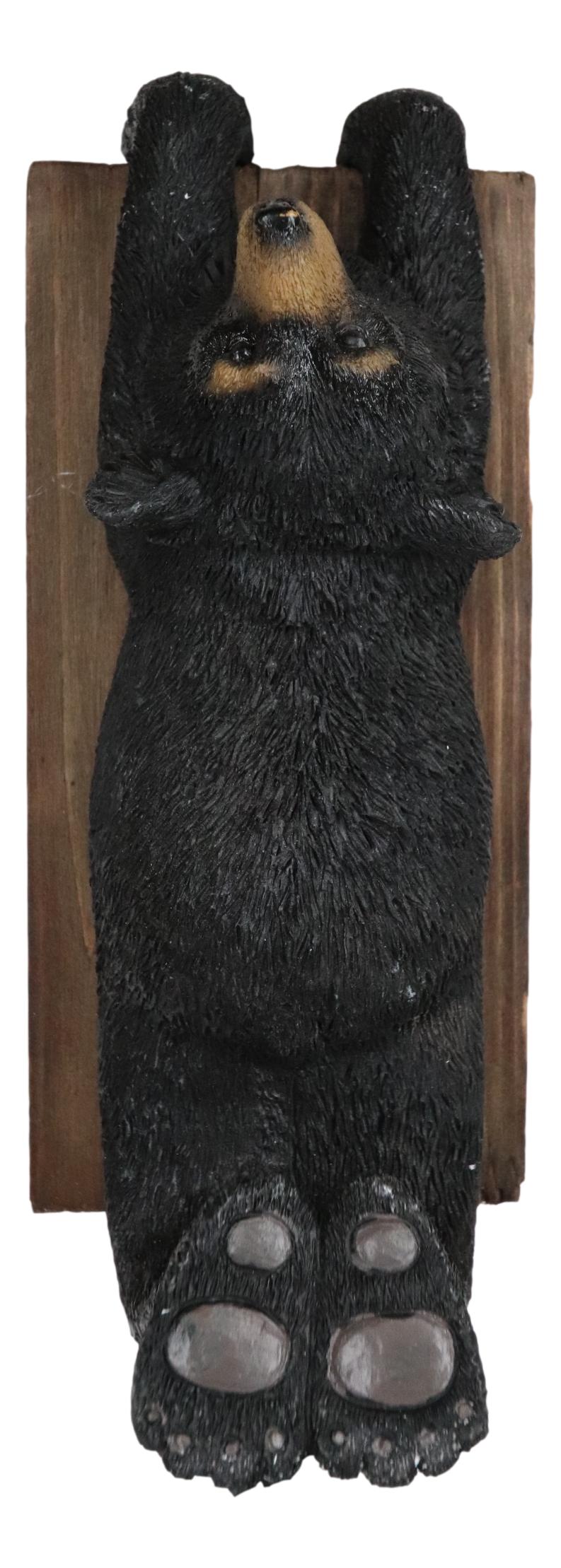 Whimsical Rustic Western Black Bear Clinging On Faux Wood Plank Wall Coat Hook - Ebros Gift