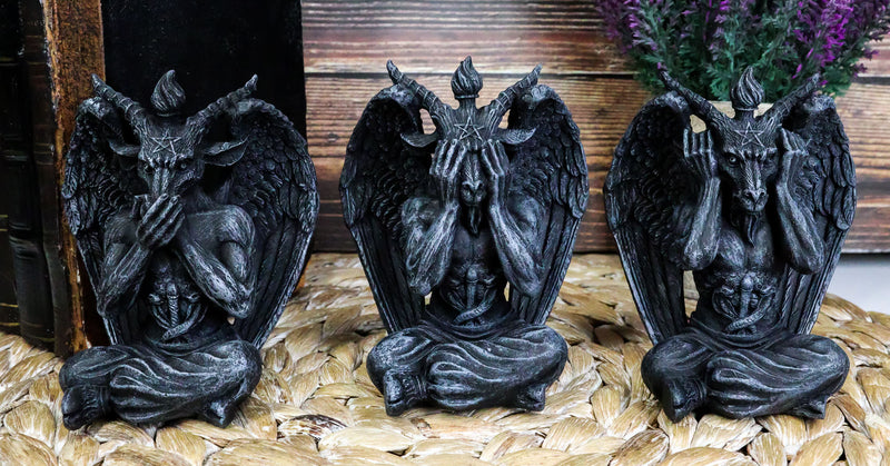 Goat of Mendes See Hear Speak No Evil Devil Baphomet Gargoyle Set of 3 Figurines