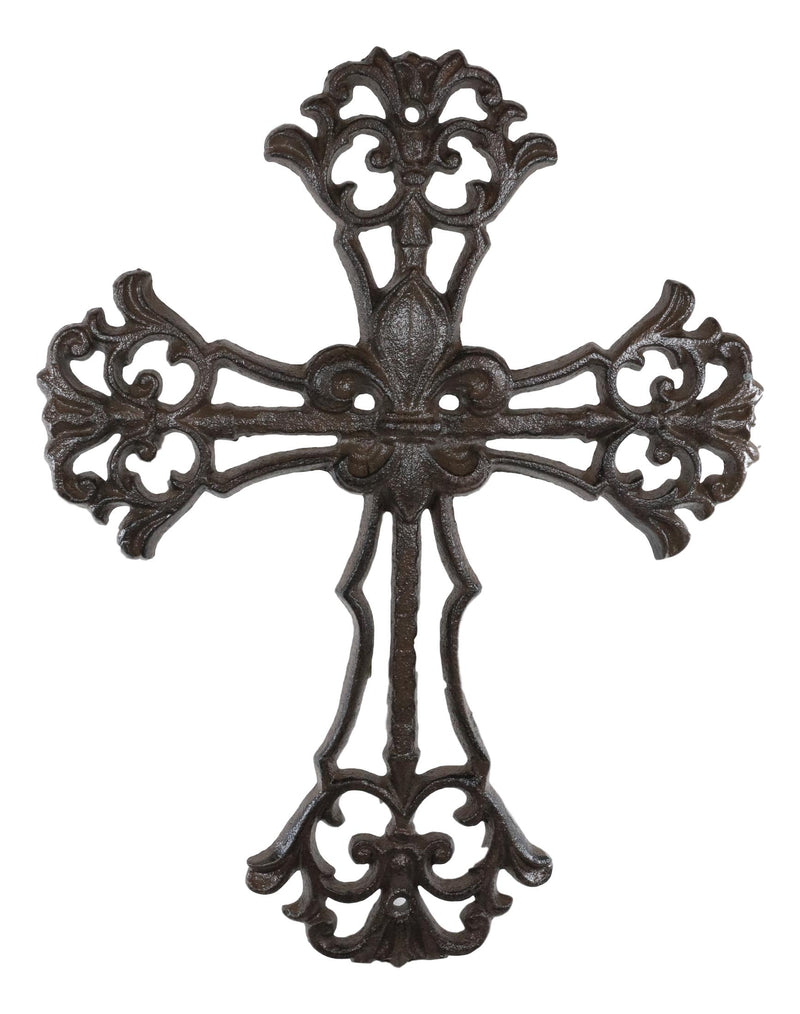 Cast Iron Rustic Southwest French Lily Fleur De Lis Scroll Art Wall Cross Decor