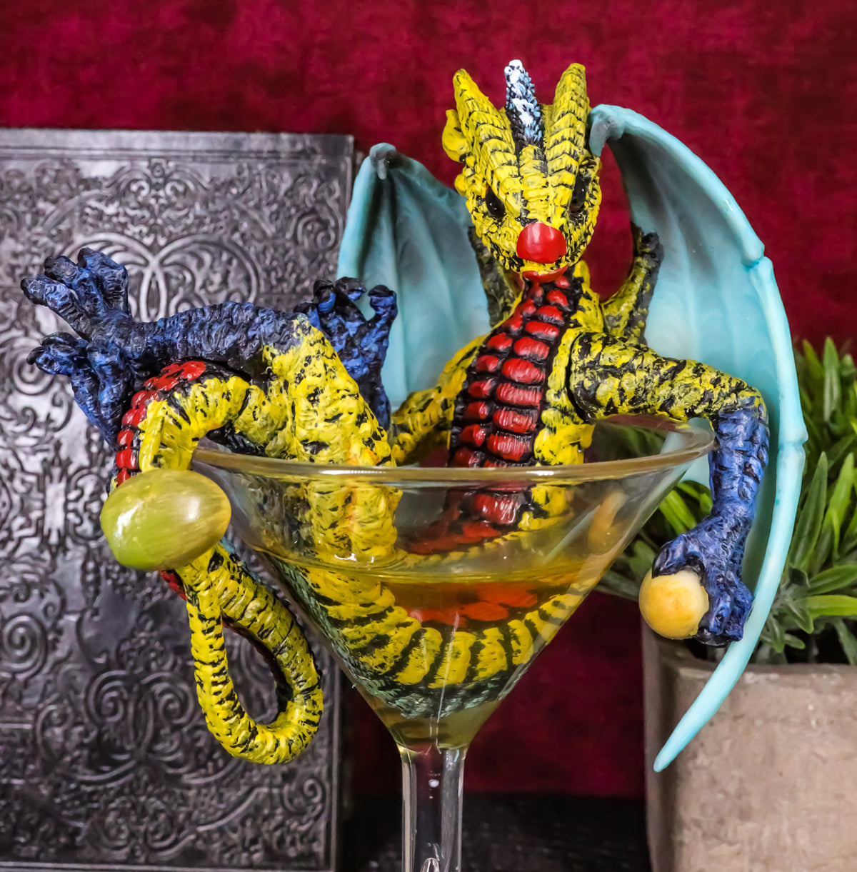 Ebros Drunken Beverage Spirit Dragon Statue 7.75" Tall Figurine (Martini Dragon) - Ebros Gift