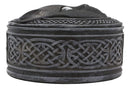 Ebros Celtic Pentagram Knotwork Black Cat With Rolling Green Eyes Round Decorative Box