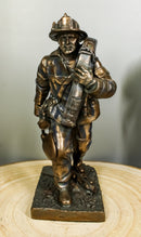 Fireman In Rescue With Shovel And Hose Pipe Statue 7"H Fire Fighter Hero Decor