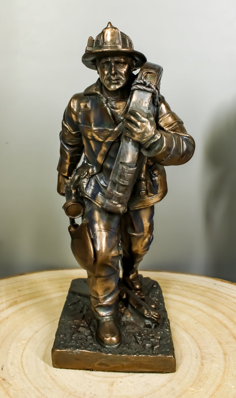 Fireman In Rescue With Shovel And Hose Pipe Statue 7"H Fire Fighter Hero Decor
