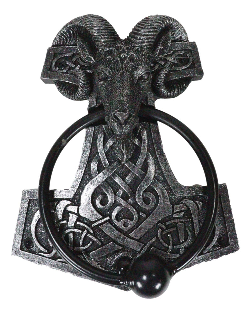 Viking Ram Skull Thor Hammer Mjolnir With Runes Door Knocker W/ Built In Struck