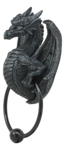 Ebros Faux Stone Fantasy Saurian Dragon Grasping Door Knocker Home Decor 8"H - Ebros Gift