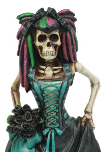 Day of The Dead Gothic Skeleton Bride In Evening Gown Statue Love Never Dies