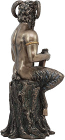 Greek God Pan Statue 9.75"Tall Deity Of The Wild Pan Playing The Flute Figurine