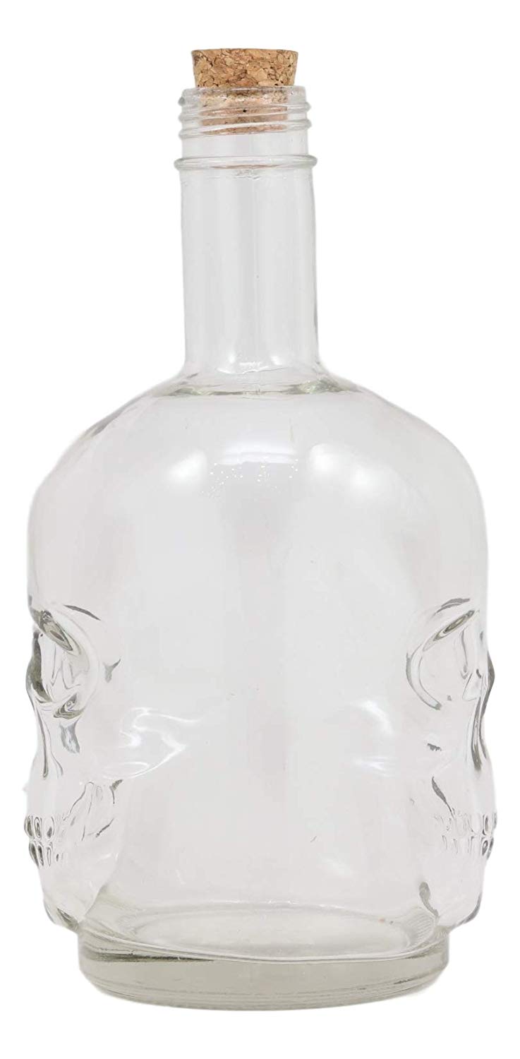 Ebros 30oz Skeleton Skull Liquor Glass Decanter Bottle With 2 Skulls Acrylic Shooters