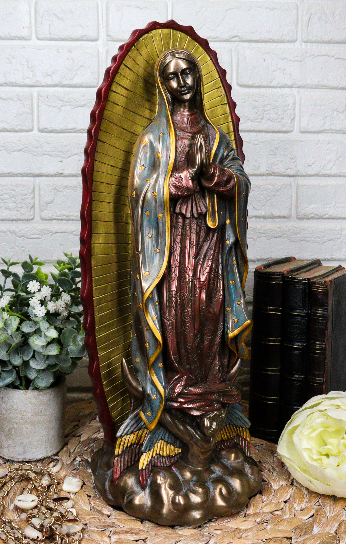Large Blessed Virgin Our Lady of Guadalupe Statue Faux Bronze Mother Mary Decor