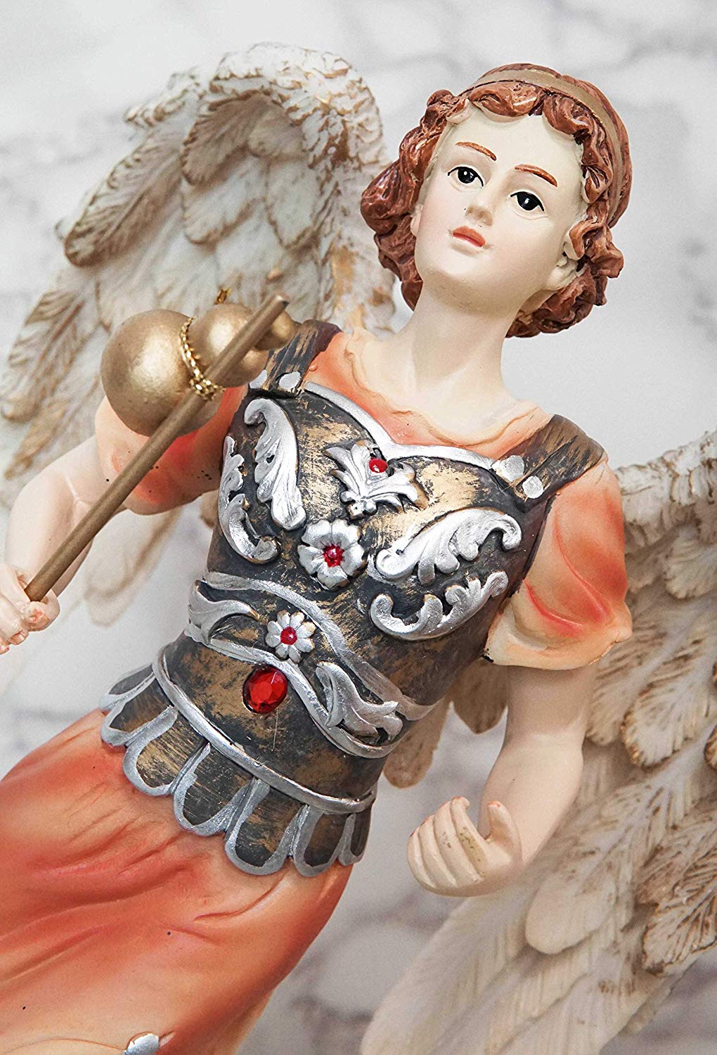 Ebros Byzantine Archangel Saint Raphael with Brass Name Plate Wooden Base 12"H