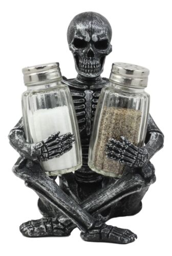 Ebros Gothic Sitting Skeleton Salt And Pepper Shakers Holder Figurine Set 6.25"H