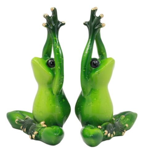Meditating Twin Yoga Frogs In Lotus Pose Statue Buddha Frogs Pair Set 5.25"Tall