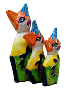 Ebros Balinese Wood Handicrafts Bright Colors Cat Family Set of 3 Figurines