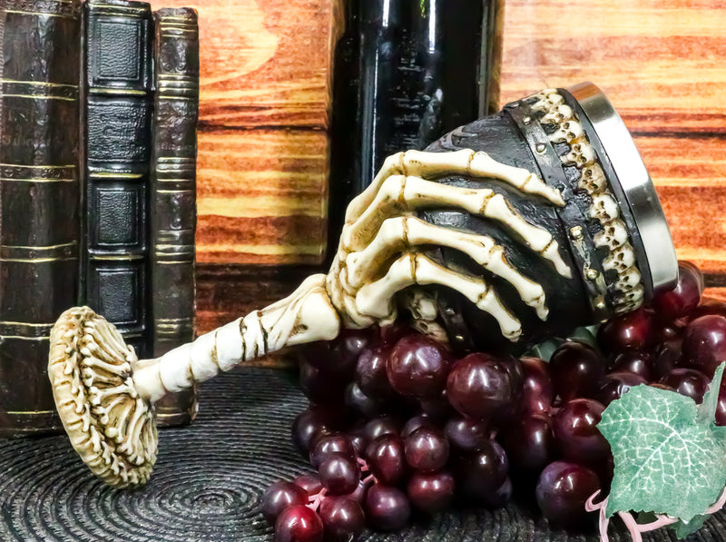 Ebros Skeleton Hand Bones Wine Chalice Goblet 6oz Cup Mummy Grip Of Death