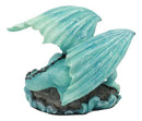Ebros Small Aqua Blue Whimsical Dragon On Ocean Rock Statue 3.75"Long Fantasy