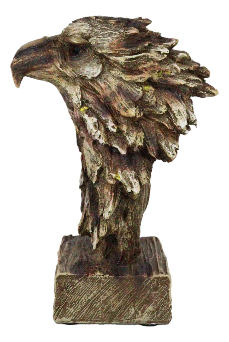 Faux Wood Carving Resin Rustic Wildlife American Bald Eagle Head Bust Figurine