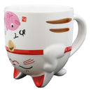 Topsy Turvy Lucky Cat Maneki Neko With Pink Fish Belly Ceramic Coffee Mug