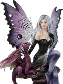 Ebros Large Purple Midnight Butterfly Winged Fairy With Wyvern Dragon Figurine