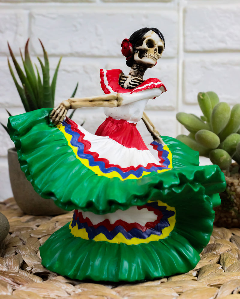 Ebros Dia De Los Muertos Danza De DAMA Day of The Dead Green Gown Lady Skeleton Dancer Statue Sugar Skull Vivas Calacas Decor Figurine for Halloween Prop Gothic Collectible