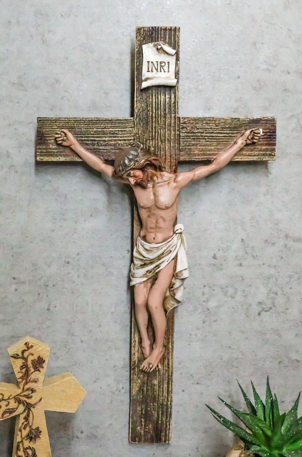 Passion of Jesus Christ Death at Calvary Crucifix Catholic INRI Wall Cross Decor - Ebros Gift