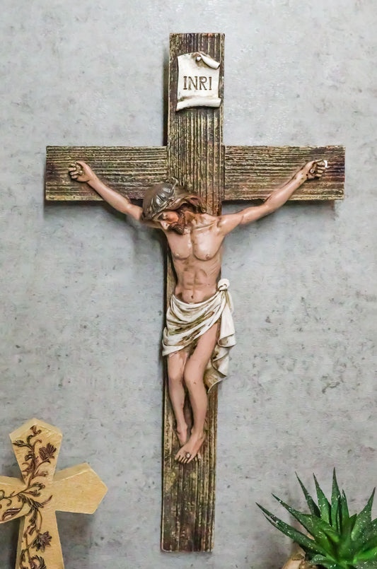 Passion of Jesus Christ Death at Calvary Crucifix Catholic INRI Wall Cross Decor - Ebros Gift