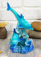 Marine Life Ocean Two Blue Dolphins Swimming Around Coral Reef Statue Sea World