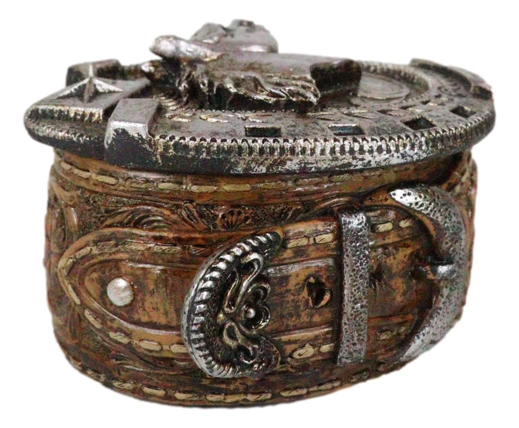 Rustic Western Horseshoe With Horse Scrollwork Concho Buckle Jewelry Trinket Box - Ebros Gift